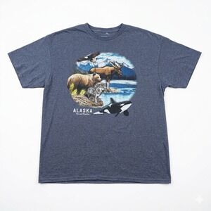 VTG Alaska The Last Frontier Shirt XL Wildlife Distressed Thrashed Orca Bear